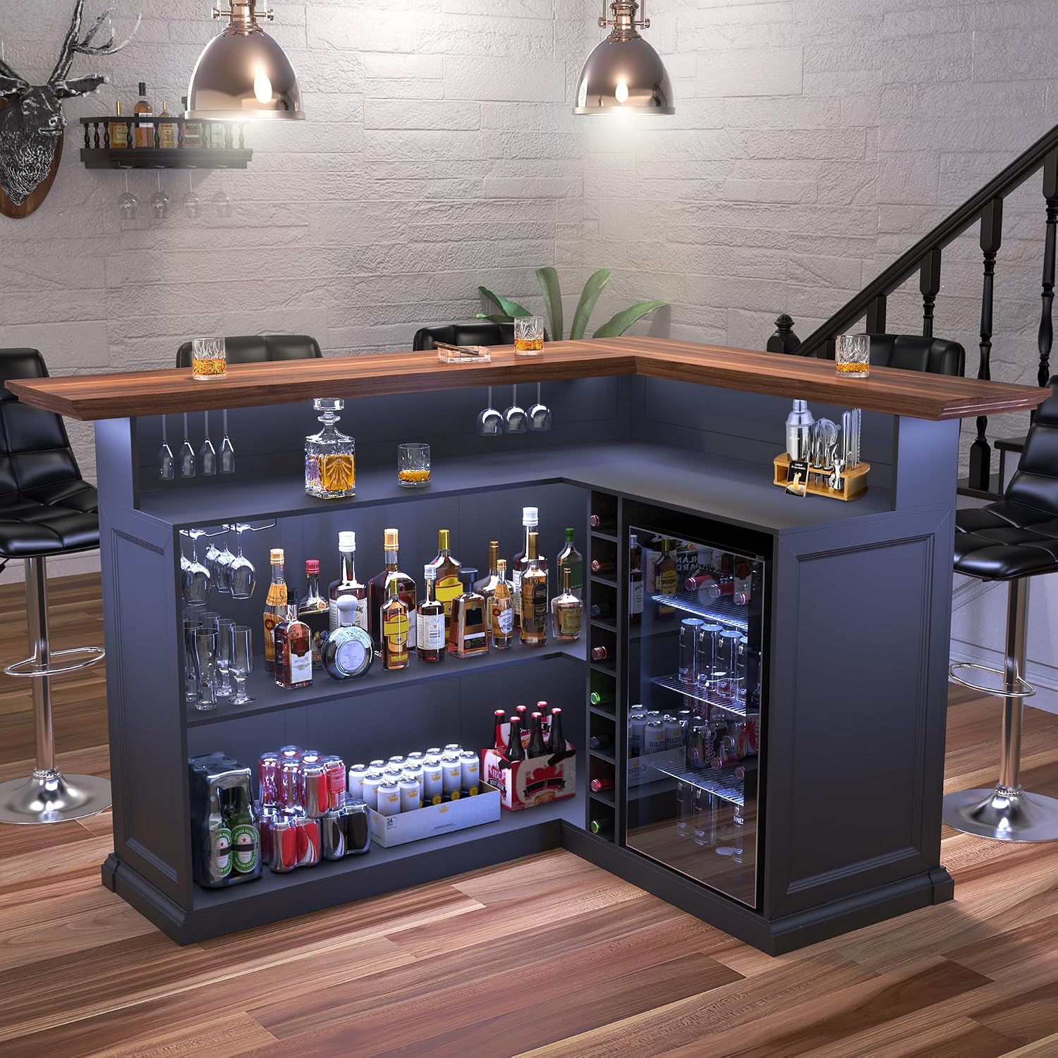 L-Shaped Home Bar Cabinet with - Home Bar And Fridge review and price