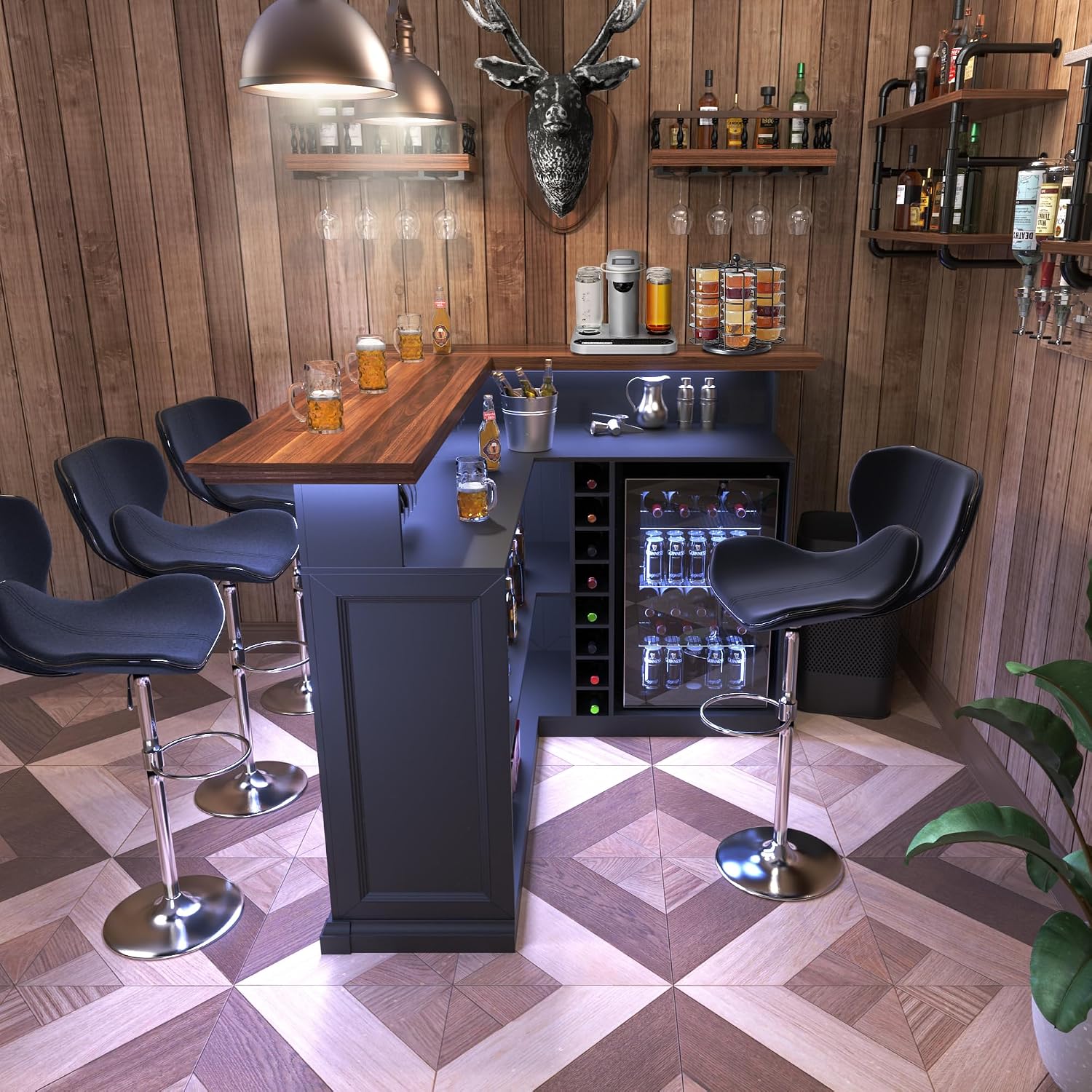 L-Shaped Home Bar Cabinet with - Home Bar And Fridge review and price